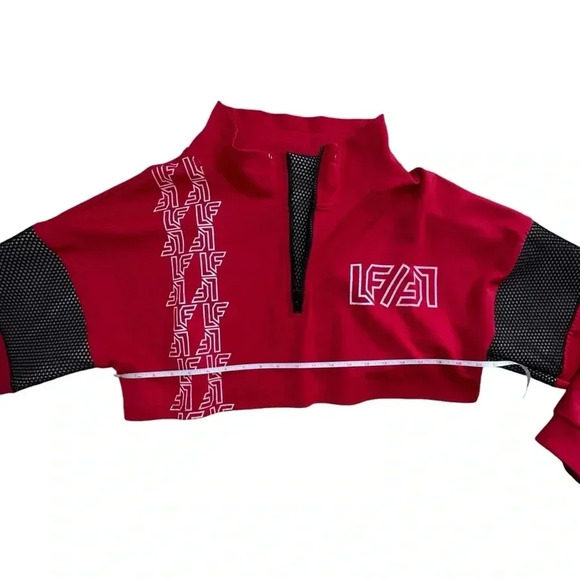 Vintage LF Cropped Red Black Track Suit Jacket OverSized Medium Mesh Detail - Picture 9 of 11